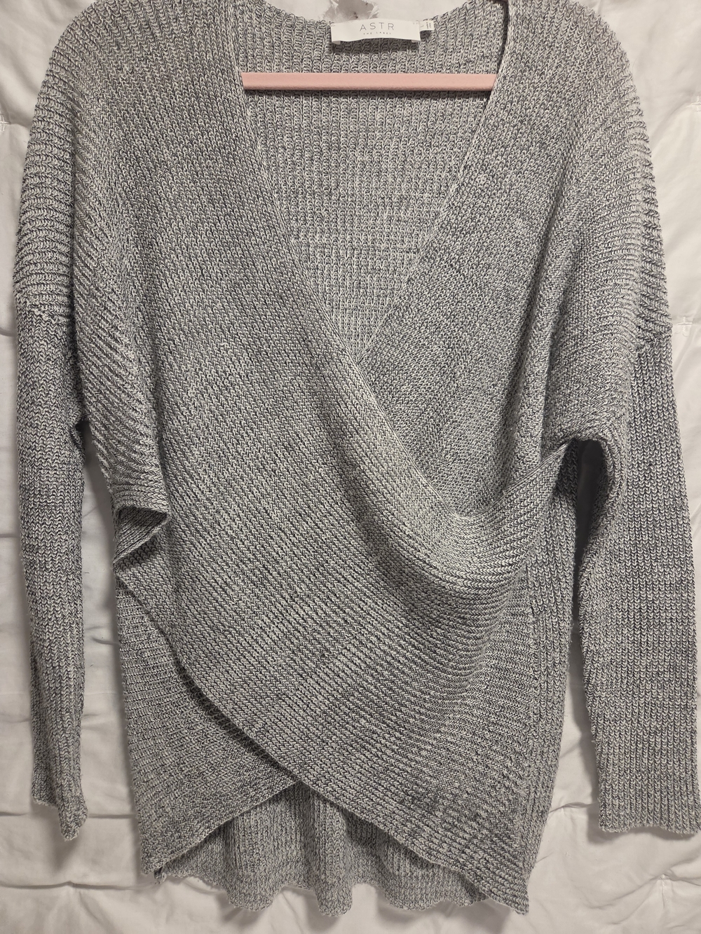 🤍 ASTR Gray Knit Wrap Sweater | Gently Preloved | Cozy Chic Cross-Front Sweater
